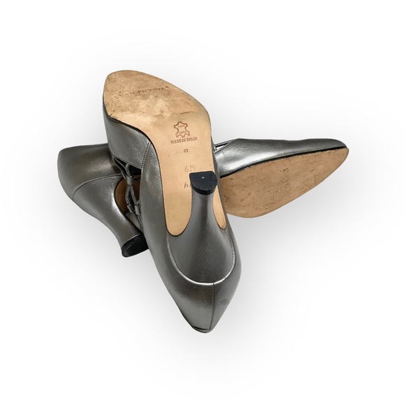 Vintage: Evan Picone ♚ Lattice Mary Janes Heels Pumps ♚ Metallic Silver Leather - Picture 13 of 16